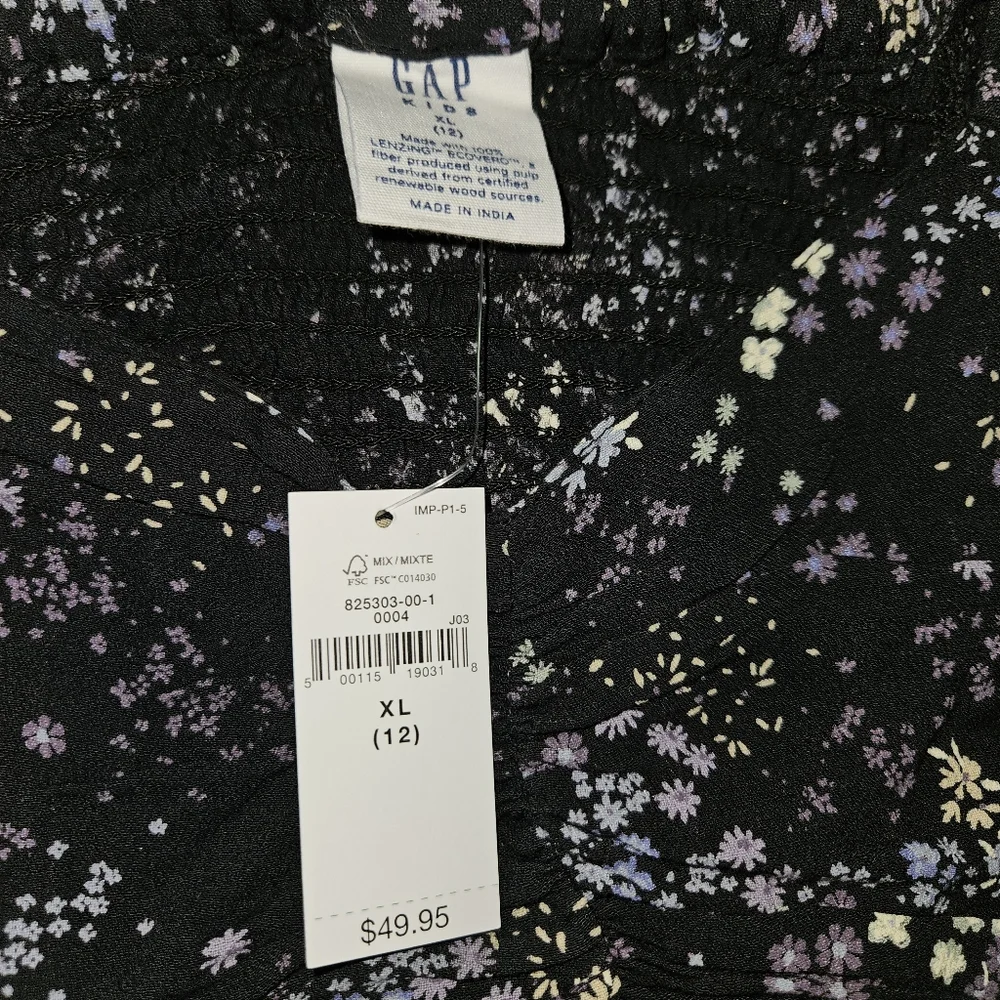 Gap Kids Black Floral Long Sleeve Girls Dress Size XL 12 NWT